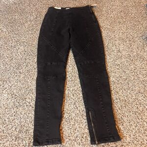 We The Free Bella Moto Mid Rise Skinny Jeans Black Zipper Detail‎ Size 27